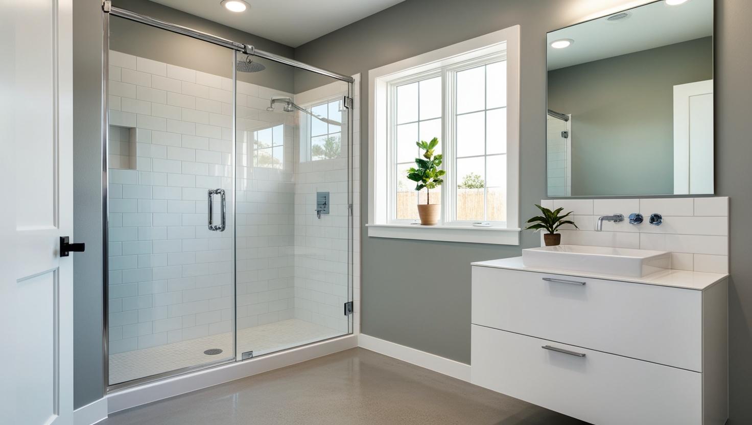 Salle de bain contemporaine rénovée par la SARL Moreira Petit à Saint-Benoît, équipée d’une douche sans baignoire et d’une décoration soignée.